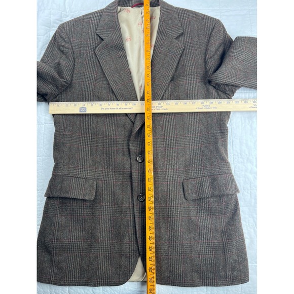 Vtg Jos A Bank 100% Wool Plaid Sport Coat Blazer 100% Camel Hair Lining 2 Button - Picture 2 of 11